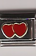 Double red heart - 9mm Italian enamel charm